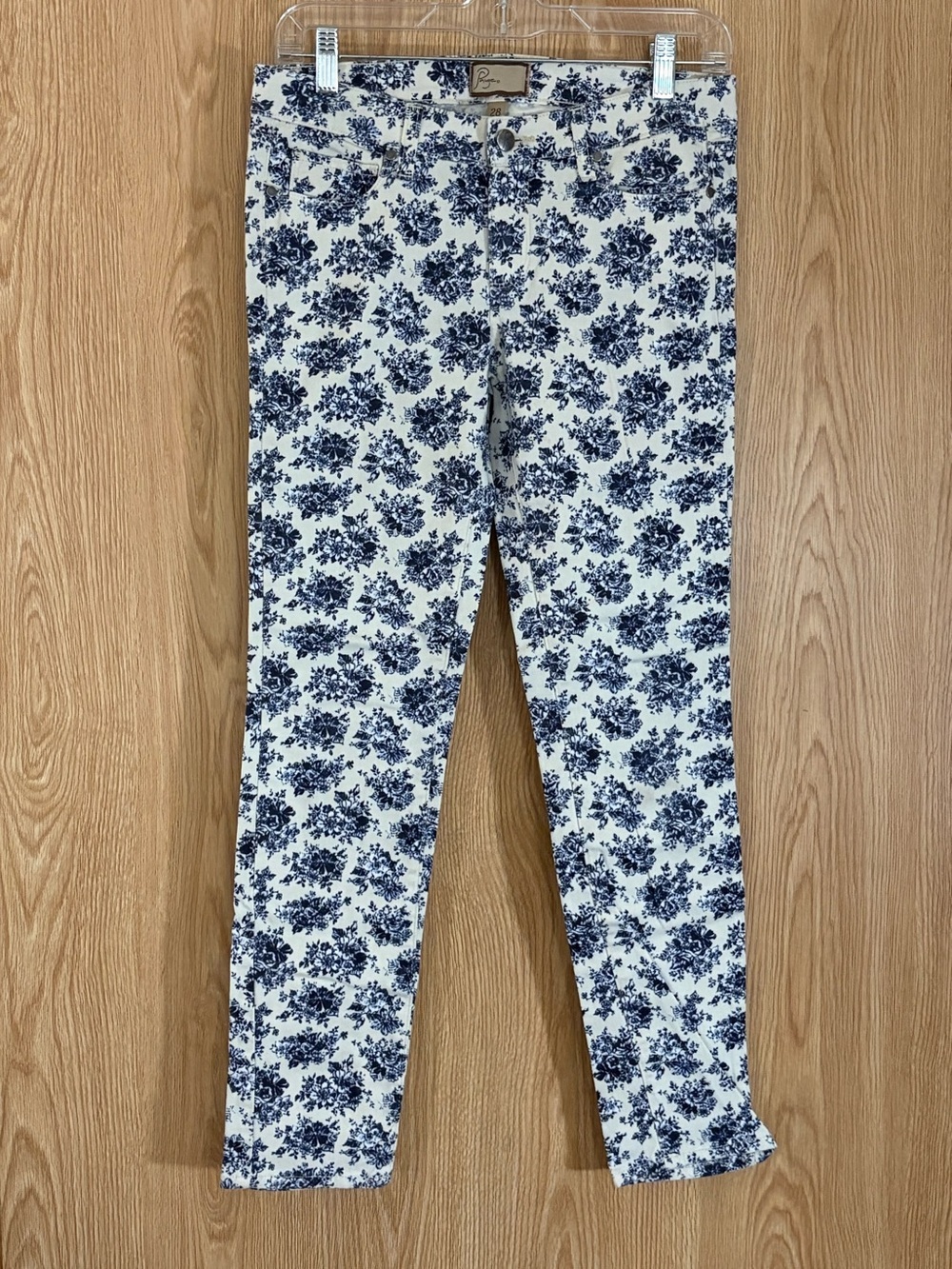 PAIGE Peg Skinny White/ Blue Floral Jeans